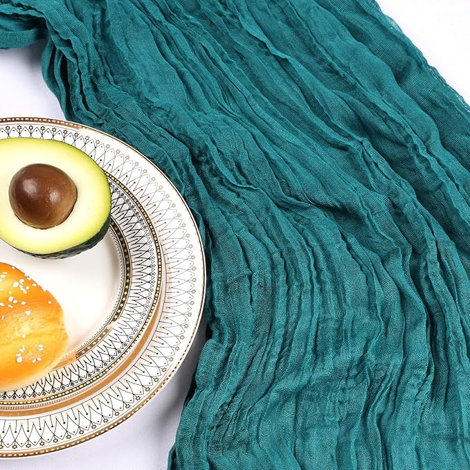 12 Pack 10FT Teal Cheesecloth Table Runner 120 Inch Long Gauze Rustic Boho Spring Cheese Cloth Table Runner Sheer Fabric Decorations for Holiday Party Wedding Banquet Bridal Baby Shower Décor