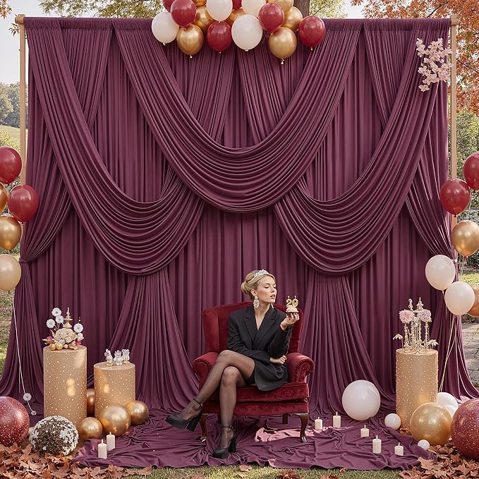 20ft x 12ft Burgundy Backdrop Curtains for Parties, Wrinkle Free 4 Panels Photo Backdrop Drapes Back Drop Cloth for Wedding Birthday Photography Background Decor