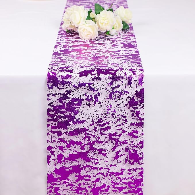 Snowkingdom Purple Table Runner, Sequin Glitter Foil Metallic Thin Mesh Runners Roll 11 Inch x 49 Feet, Fit for Romantic Wedding Bridal Shower Birthday Anniversary, Purple Party Table Decorations