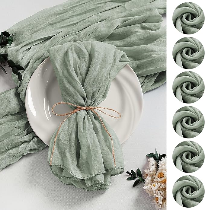 LZY 60 Pack Gauze Cheesecloth Napkins 20x20 Inch Dinner Cloth Napkins, Soft Boho Table Napkins Rustic Wrinkled Cheese Cloth Napkins Bulk for Wedding Party Baby Shower Event Decor (Sage Green)