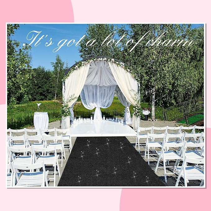 Shihanee Sequin Aisle Runner for Wedding Glitter Rug with Carpet Tape Sparkly Prom Outdoor Floor Birthday Carpet Runner for Ceremony Event Graduation Party(2 x 15 ft,Black)