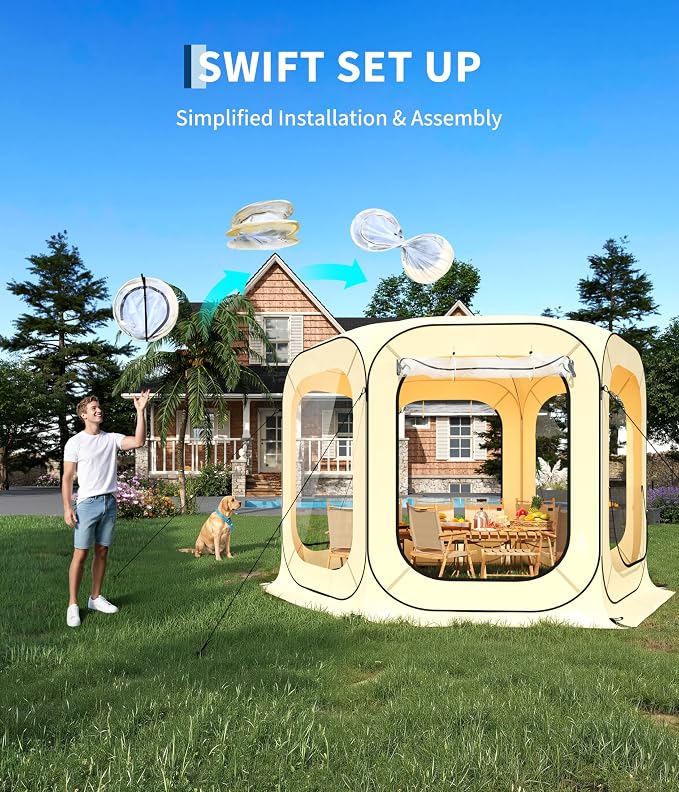 Garvee Pop up Bubble Tent with Waterproof Vent Windows 12ft Camping Shelters, Transparent Sports Tent Screen Room, Outdoor Garden Dome Igloo for Patio, Backyard, Deck, Sports Events