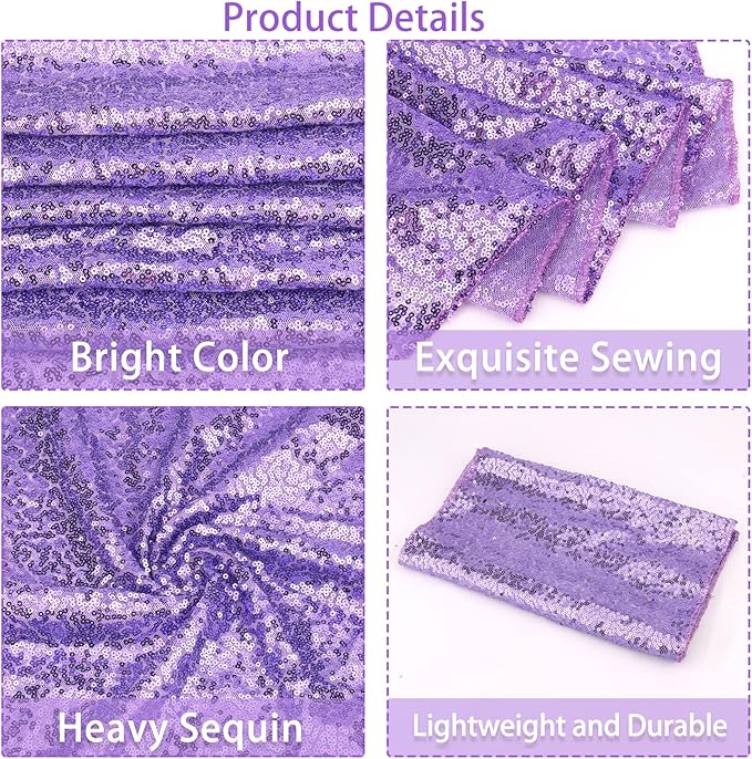 12 Packs Sequin Table Runner Glitter Dining Table Runner for Birthday Wedding Engagement Bridal Baby Shower Bachelorette Holiday Celebration Party Supplies Decorations (12" x 108", Lavender)