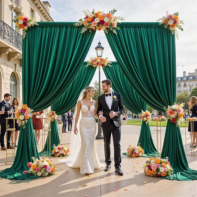 50ft x 12ft Wrinkle Free Hunter Green Backdrop Curtains for Parties, Silky Photo Backdrop Drapes 12FT Long Back Drop Cloth for Wedding Birthday Photography Background Decor