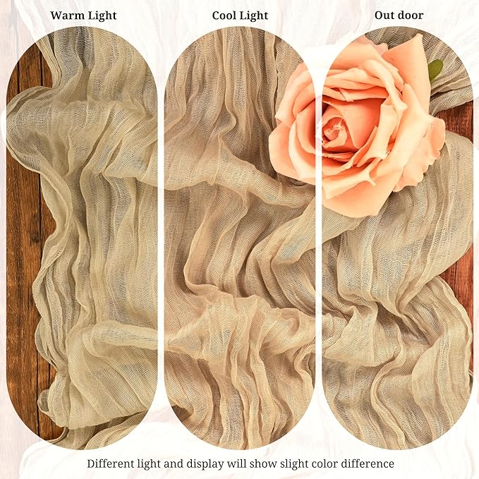 10 Pack Beige Cheesecloth Table Runner 17x108 Inch Semi Sheer Boho Gauze Cheese Cloth Table Runners, for Wedding Bridal Shower Birthday Party Home Decor Garden Farmhouse
