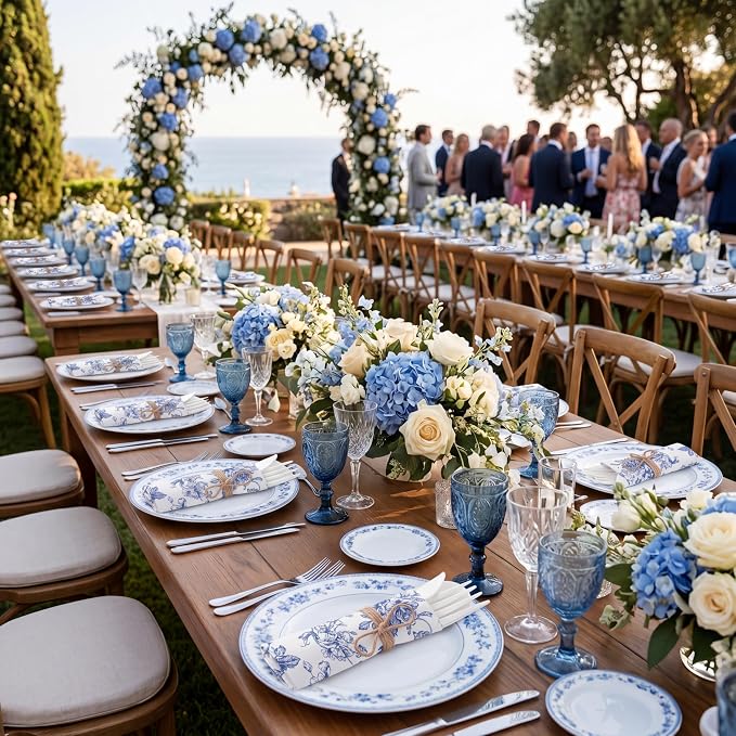 400 Pcs Something Blue Before I Do Blue Floral Wedding Supplies Biodegradable Disposable Tableware for 100 Guests Knives Spoon Fork Floral Paper Napkins for Bridal Shower Bridesmaid Gift
