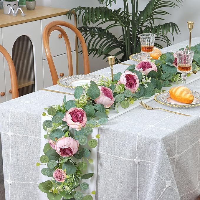 SOMYTING 2 Pack 13FT Flower Garland, Artificial Rose Vine Fake Flower Garland Silk Rose Peony Vines Faux Valentine Floral Garlands for Wedding Party Arch Table Backdrop Wall Decoration (Vintage Pink)