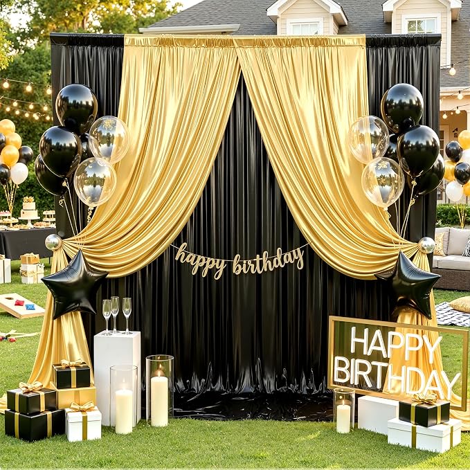 20ftx10ft Black and Gold Sequin Backdrop Curtain Panels for Parties, Wrinkle Free Glitter Photo Backdrop Drapes 4 Panels 5x10FT Shimmer Back Drop Cloth for Wedding Birthday Photography Background