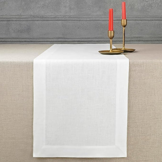 Classic Linen™ by D'Moksha White Table Runner 120 Inches Long, 100% Pure Linen, 14 x 120 Inch Table Runner for Dresser, Dining- Mothers Day, Spring, Summer, Memorial Day