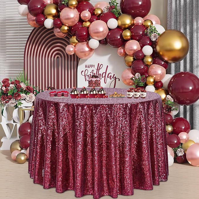B-COOL Round Tablecloth Sequin Draping Decorations: 132 Inch Tablecloths Sequence Overlay Shimmer Fabric for Birthday Dinner Parties Christmas