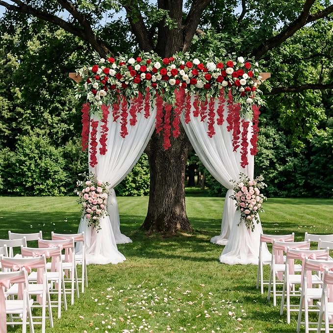 12Pack Burgundy Wisteria Hanging Flowers Vines 3.6ft Artificial Silk Flowers Fake Wisteria Bushy Garland Hanging Rattan String for Garden Home Wall Wedding DIY Party Decorations (Burgundy)
