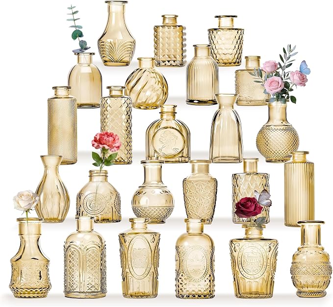 24PCS Mini Bud Vases As Wedding Centerpieces for Tables,Gold Bud Vases for Flowers,Small Flower Vases Suitable for Birthday Party,Anniversary,Wedding Reception,Baby Shower (Gold, 24PCS)
