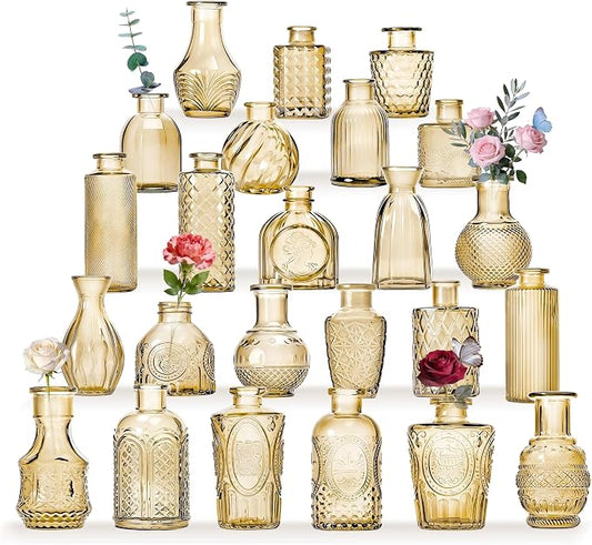24PCS Mini Bud Vases As Wedding Centerpieces for Tables,Gold Bud Vases for Flowers,Small Flower Vases Suitable for Birthday Party,Anniversary,Wedding Reception,Baby Shower (Gold, 24PCS)