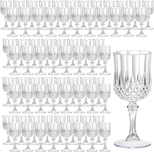 7OZ Plastic Wine Glasses, Reusable Vintage Goblets Unbreakable Drinking Glasses Crystal Water Cups Champagne for Wedding, Parties, Mother's Day (100, Clear)