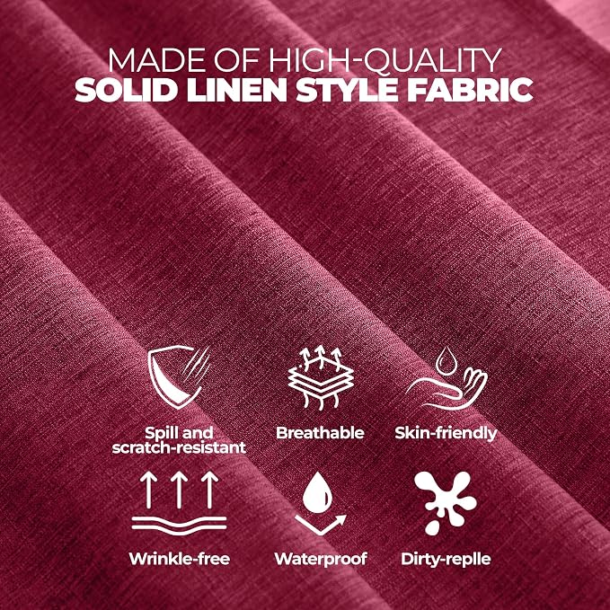 Decorelia Christmas Red Waterproof Faux Linen Rectangle Tablecloth, Spillproof Outdoor Reusable Table Cloth for Patio,Holiday,Banquet,Party,Buffet Dinner (Oblong,60 x 120 Inch (10-12 Seats),Burgundy)