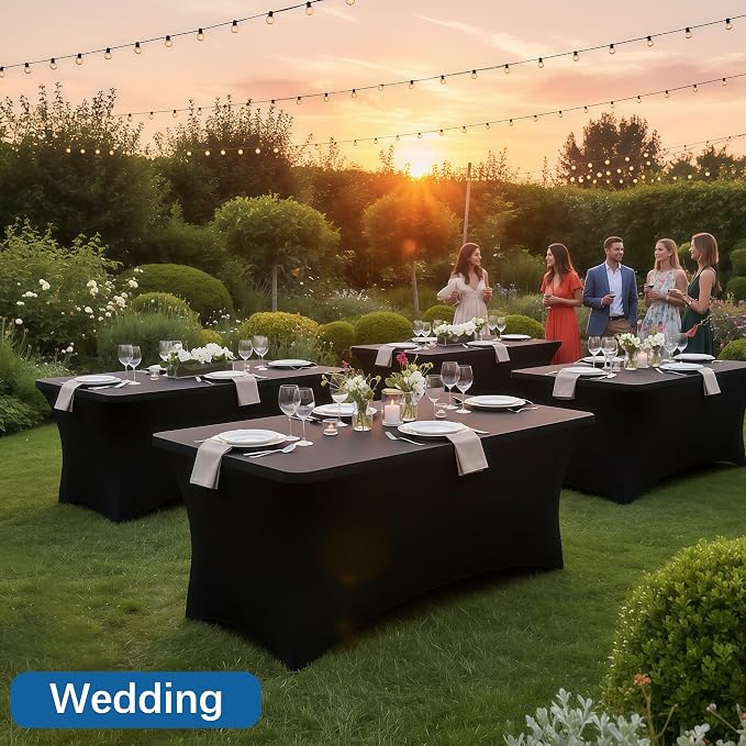 6FT Black Table Cloth - 2 Pack Fitted Stretch Rectangle Spandex Tablecloth, Washable Table Cover for Party, Picnic, Wedding, Banquet, Birthday and Festival(30" x 72")