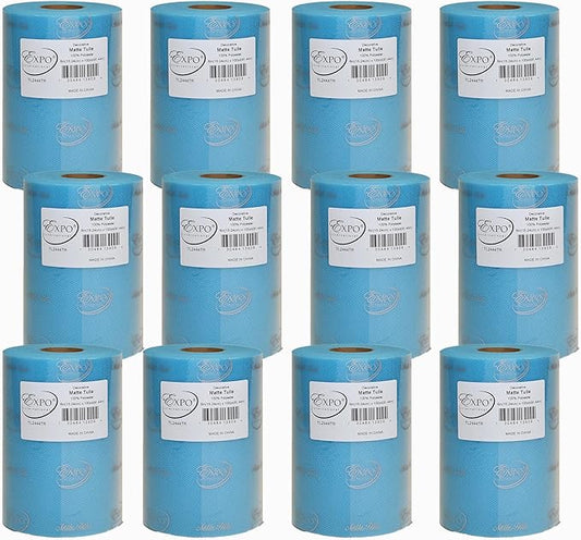 Expo International Decorative Matte Tulle, Roll/Spool of 6” X 100 Yards, Lightweight Polyester Tulle Fabric for Tutus, Costumes, and Party Decorations, Washable, Easy-to-Use, Pack of 12, Turquoise