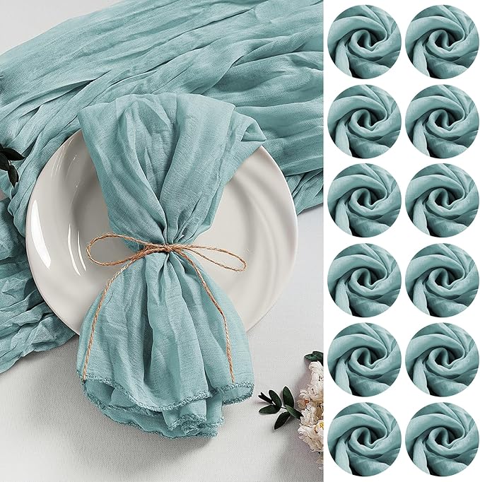 LZY 120 Pack Gauze Cheesecloth Napkins 20x20 Inch Dinner Cloth Napkins, Soft Boho Table Napkins Rustic Wrinkled Cheese Cloth Napkins Bulk for Wedding Party Baby Shower Event Decor (Light Blue)