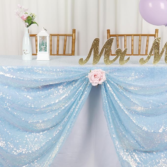 ShiDianYi Iridescent Blue Tablecloth 90X132 Inch, Sequin Tablecloth Rectangle, Mermaid Table Cloth, Shimmer Talbe Cover for Party,Birthday,Weddings Decor