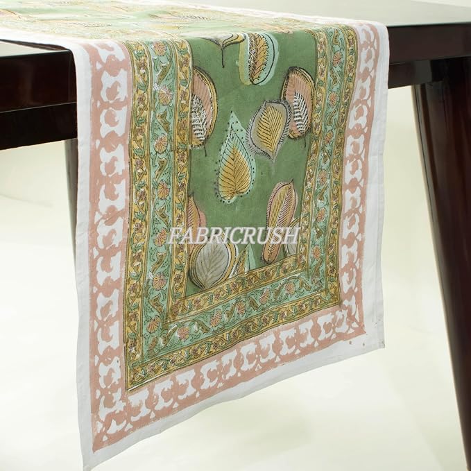 Ridhi Peppermint Green Hand Block Print Cotton Rectangle Tablecloth 190" x 72" inches Reusable Table Cover Decorative Everyday Use for Dining Room, Farmhouse, Home Gift for Spring, Mother's Day