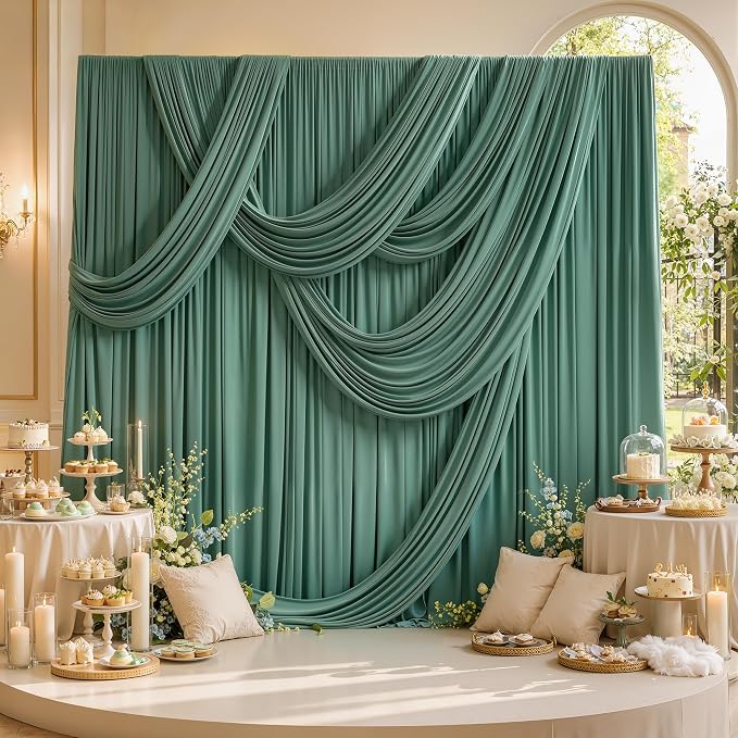 20ft x 12ft Grayish Green Backdrop Curtains for Parties, Wrinkle Free 4 Panels Photo Backdrop Drapes Back Drop Cloth for Wedding Birthday Photography Background Decor