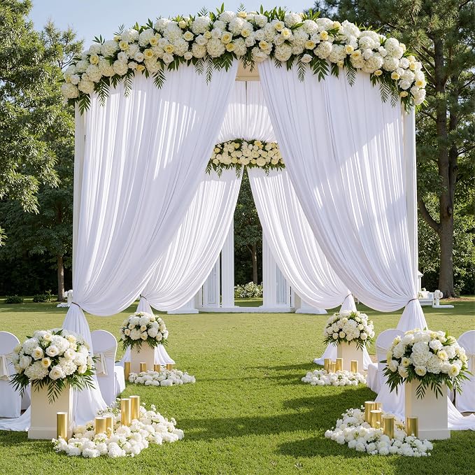 50ft x 15ft White Backdrop Curtains for Wedding Parties, 10 Panels Extra Long Wrinkle Free Fabric Drapes Photo Backdrop for Baby Shower Birthday Stage Reception Lobby Decoration