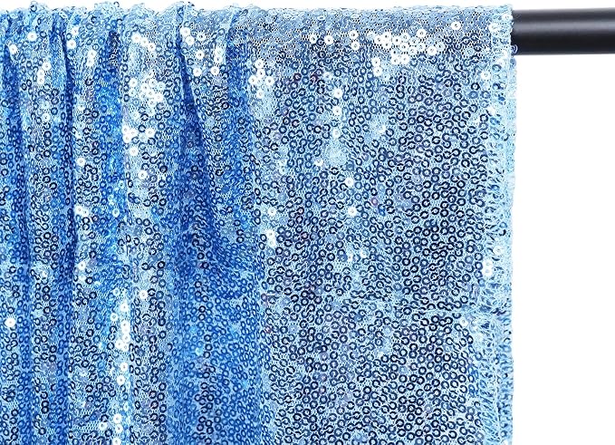 Poise3EHome Baby Blue Sequin Backdrop Curtain, 2 Panels 2Ft x 8Ft Glitter Photography Background for Party Baby Shower Wedding Birthday Christmas Thanksgiving Halloween Decoration