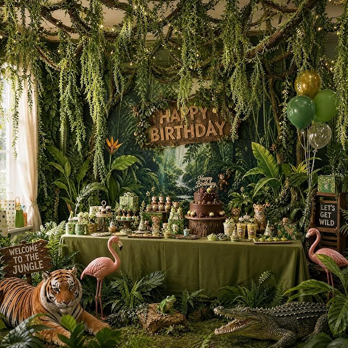 Jungle Theme Party Decorations, 20 PCS Tropical Rainforest Hanging Willow Vines Greenery 2 PCS Bendable Artificial Tree Branches for Garden Landscape and Hawaiian Rainforest Supply
