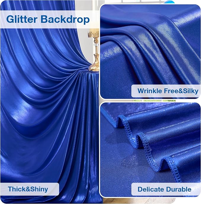 20x10 Wrinkle Free Royal Blue Sequin Backdrop Curtain for Parties-Thick Not Fall-Off Glitter Backdrop Drapes-4 Panels 5x10ft Shimmer Photo Back Drop Cloth for Wedding Birthday Photography Background