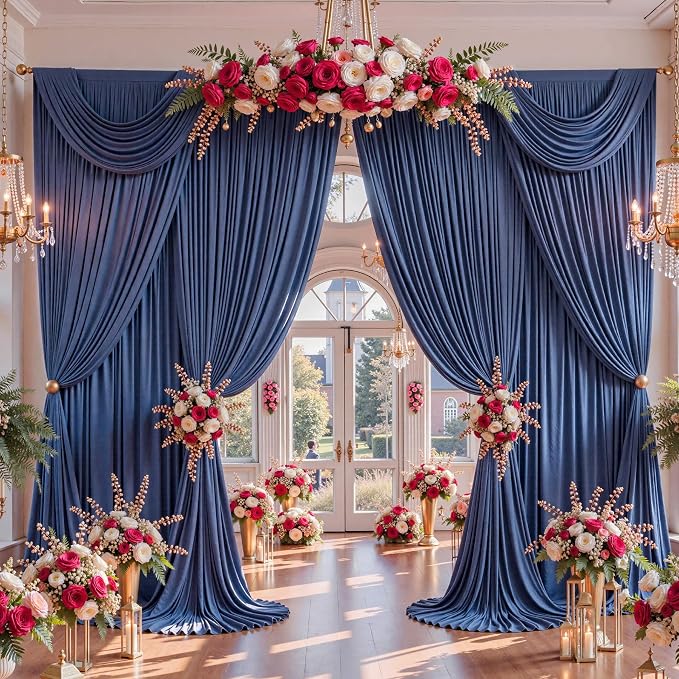 50x15ft Navy Blue Backdrop Curtains for Parties Wrinkle Free Fabric Backdrop Curtain Birthday Photo Drapes Backdrop for Wedding Baby Shower Bridal Photo Shoot Photography Back Drop 10 Panels 5x15FT