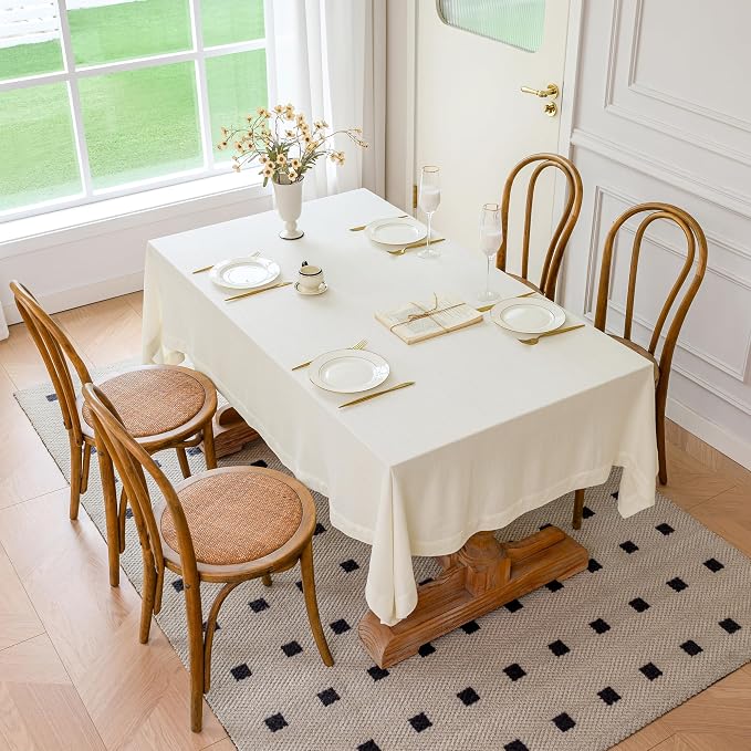 Linen World Linen Tablecloth 72x72 Inch, Square Tablecloth Luxury Texture & Linen Look – Soft, Cool & Breathable Linen Blend Tablecloth for Dining, Kitchen, Outdoor, Easter-Creamy White