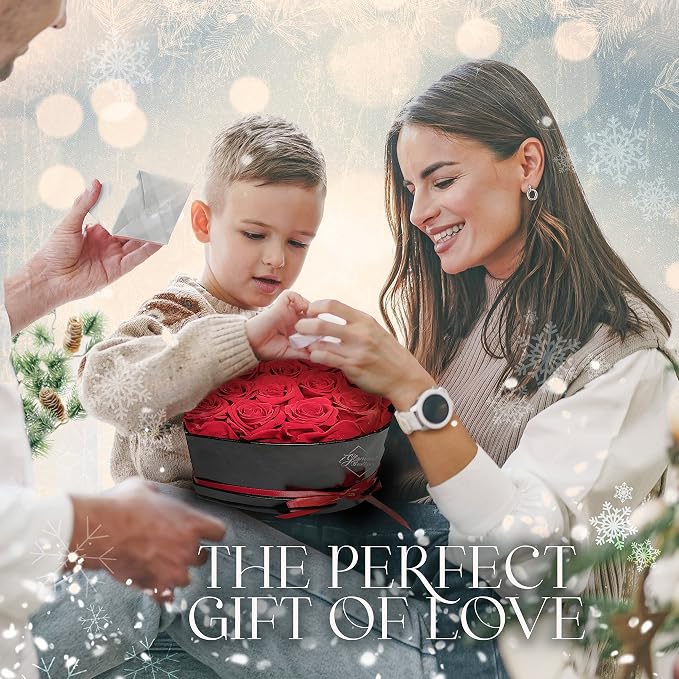 GLAMOUR BOUTIQUE 16 Flower Forever Heart Shape Box, for Mom, Eternal Preserved Roses Gifts for Her, Flowers Bouquet, for Birthday, Anniversary, Girlfriend - Red