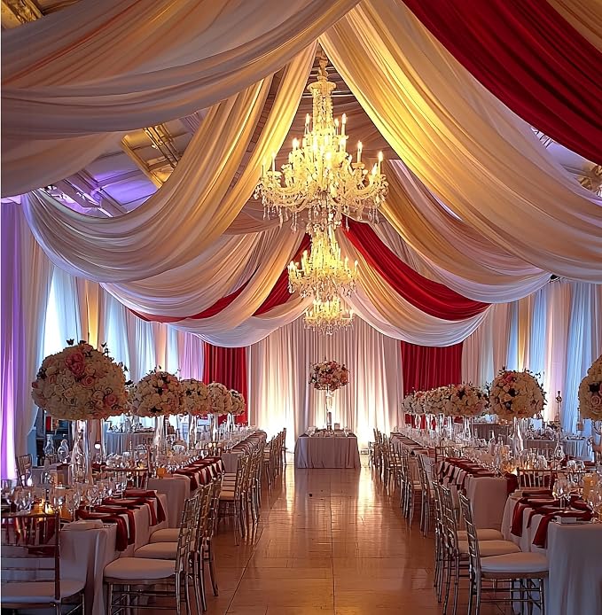 6Panels White Wedding Drapes, 5ftx20ft Wrinkle Free Tent Draping Curtains, Fabric Canopy Ceiling Drapes for Ceremony Birthday Theme Parties with Rod Pocket