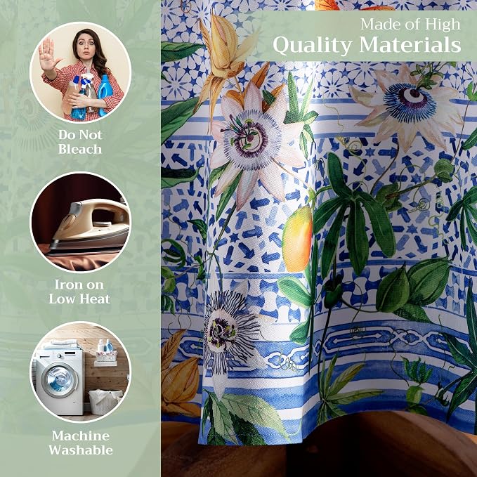 Maison d' Hermine Table Cloth Round Table 100% Cotton 69 Round Inches Tablecloth Reusable Decorative for Dining Kitchen Room Farmhouse Party Home Hotel Restaurant Spring Summer - Passiflora