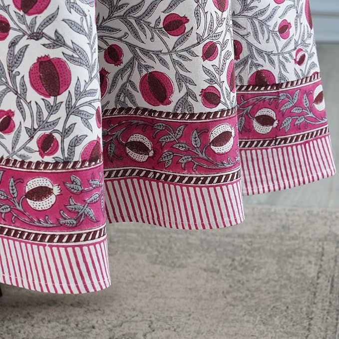 Ridhi Round Tablecloth Hand Block Print 100% Cotton Reusable Sangria Red 132 Inch Table Cover Decorative Everyday Use for Dining, Home, Party, Wedding, Farmhouse, Party Gift for Spring, Mother's Day
