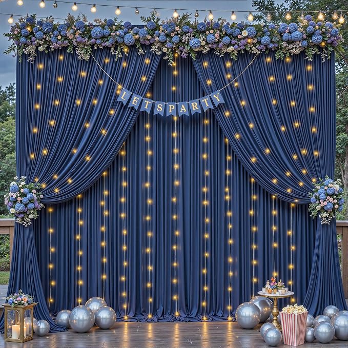 6 Panles Navy Blue Backdrop Curtains - Wrinkle Free Fabric Backdrop Curtain for Photoshoot, 10FT Wedding Party Photo Backdrop Drapes for Birthday Baby Shower Photography Stage Background Decorations