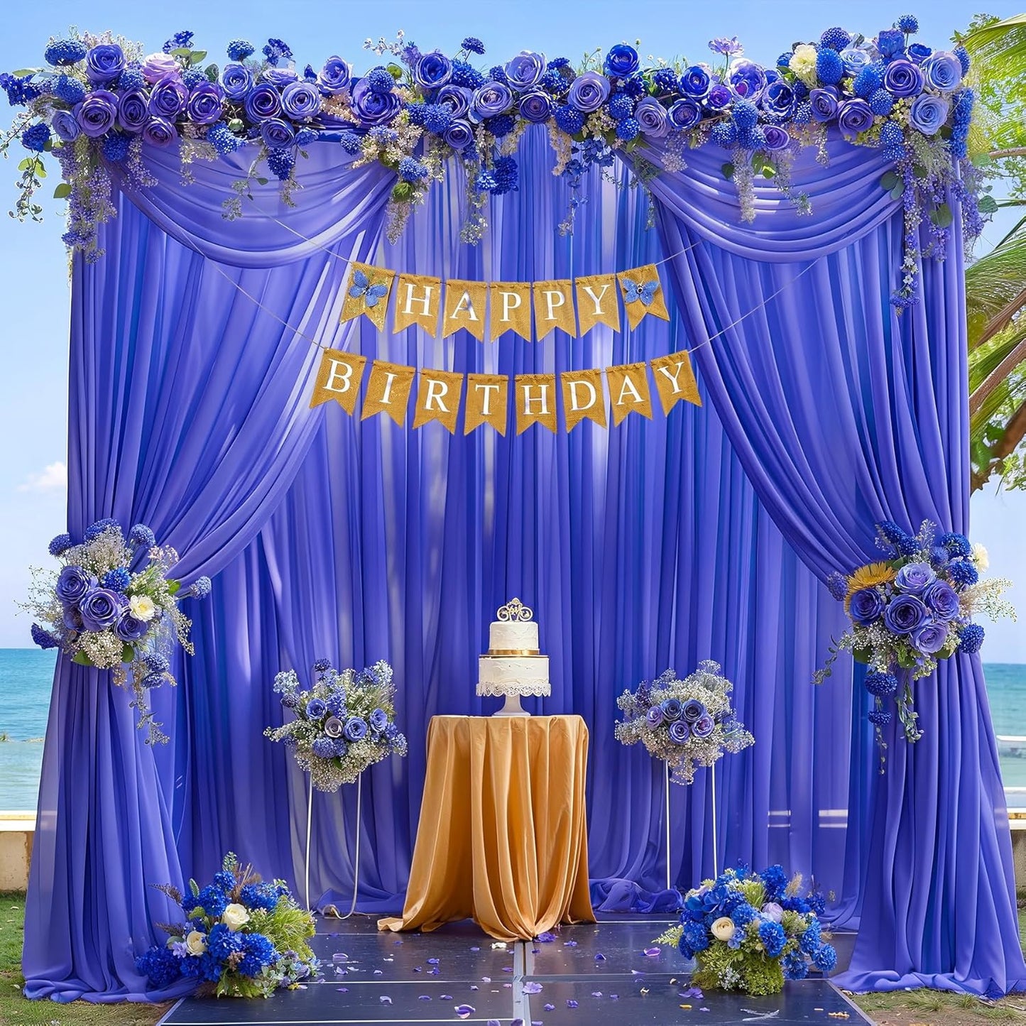 10ft x 10ft Royal Blue Backdrop Curtains, Wrinkle-Free Sheer Chiffon Fabric Photo Backdrop Drapes for Wedding Arch Party Ceremony Stage Photography Decorations
