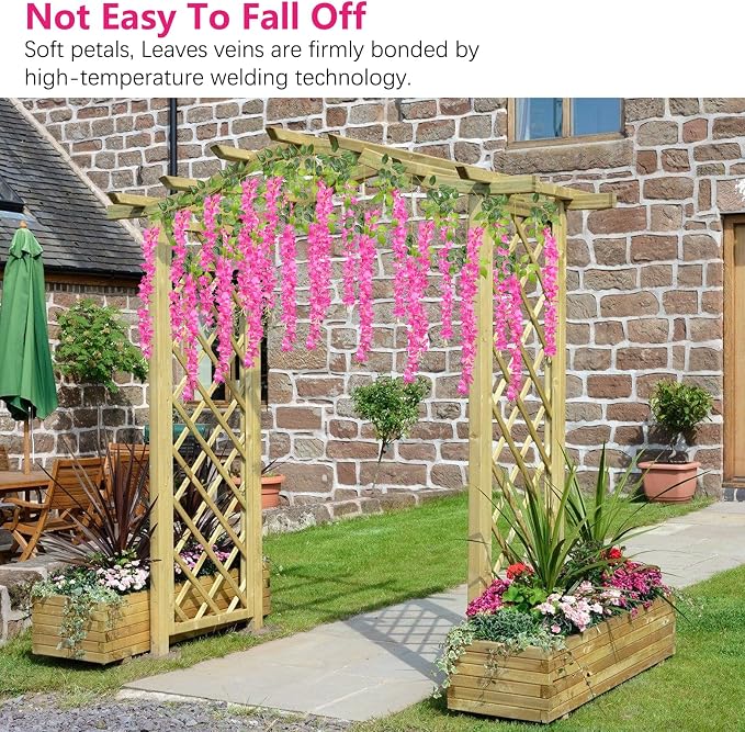5 Pack Fuchsia Wisteria Hanging Flowers, 3.44 Ft Fake Hanging Flowers, Artificial Wisteria Garland Vines for Wedding Room Backdrop Outdoor Patio Garden Decoration