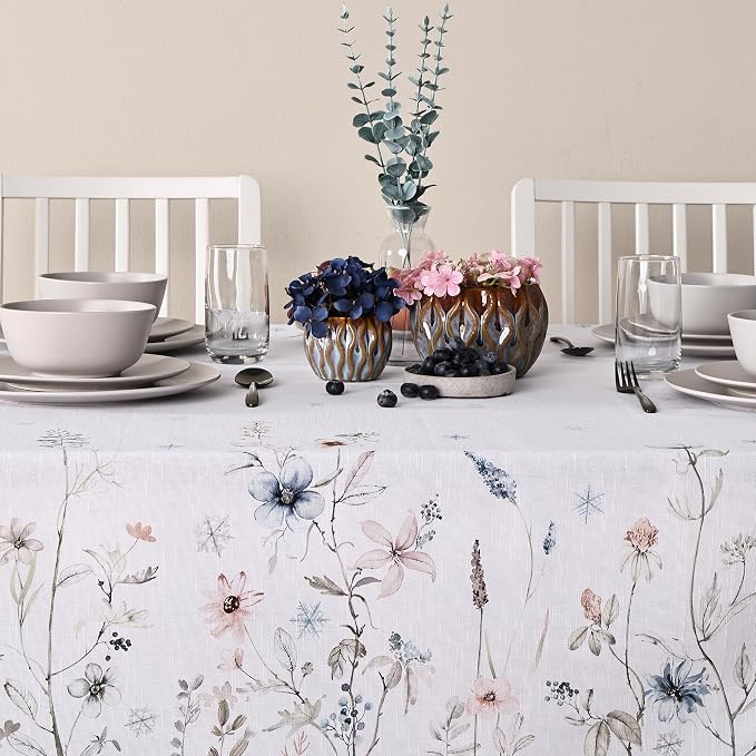 Maison d' Hermine Table Cloth Rectangle Table 100% Cotton 60 x 108 Inches Fall Tablecloth Reusable Everyday Use for Thanksgiving Christmas Decorations Dining Farmhouse Party (Ice Florals)