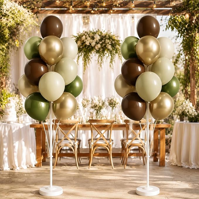 2 Sets Champagne Gold Balloon Stand Kit-Balloon Column Holder with Metallic Rose Balloons for Birthday, Wedding,Baby Shower,Graduation,Anniversary Party Decorations Centerpiece(Forest)