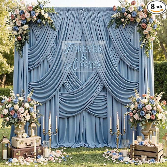 40ftx12ft Dusty Blue Backdrop Curtains for Parties, Wrinkle Free Polyester Photo Backdrop Drapes 8 Panels 12 ft Long Back Drop Cloth Drapery for Wedding Birthday Photography Background Party
