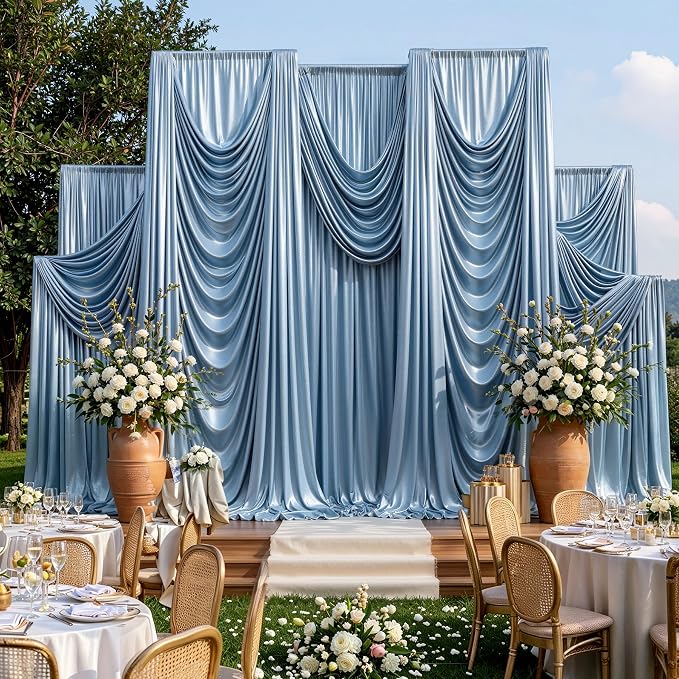 10x10ft Dusty Blue Sequin Backdrop Curtains, Wrinkle Free Glitter Backdrop Drapes for Wedding Parties Photography Stage Decor, Non-Shedding 2 Panels Set (5x10ft Each)