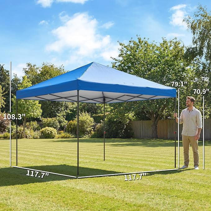 Outsunny 10 x 10 ft Pop Up Canopy Tent with One Push Setup, Easy Setup Outdoor Portable Instant Canopy Shelter with Wheeled Carry Bag, Sandbags, Adjustable Height for Parties, Events, Dark Blue