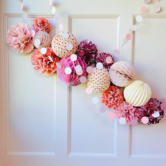 PapaKit 16pc Dusty Rose & Rose Gold Party Decorations - Premium Tissue Paper Pom Poms, Honeycomb Balls & Accordion Lanterns - Elegant Backdrop for Weddings, Bridal Showers, Baby Showers & Birthdays