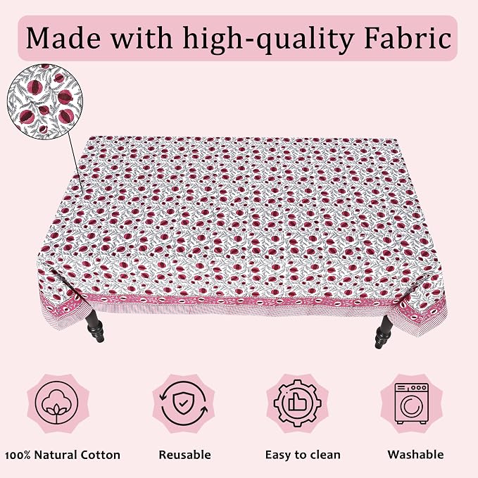 Ridhi -Sangria Red Cotton Tablecloth, Handblock Print Floral Table Cloth for Kitchen Dining Linen I Thanksgiving, Christmas, Wedding, Fall Décor 4 Seater 60x60 Inches Square