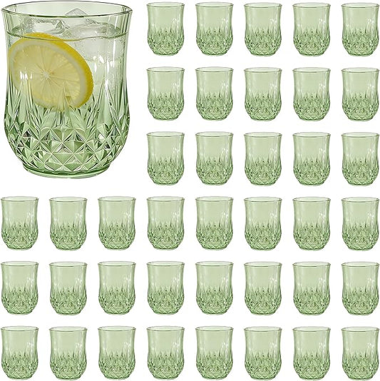 40 Pack Plastic Stemless Wine Glasses,12oz Unbreakable Vintage Elegant Drinking Glass Set,Reusable Fancy Cocktail Cups for Party, Wedding, and Bulk Events (40, 12oz-Sage Green)