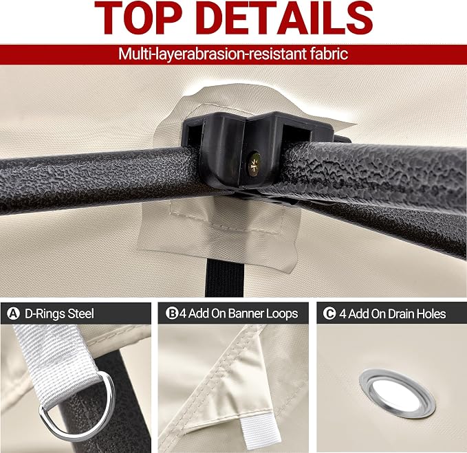 10x10ft Replacement Canopy Top-Heavy-Duty 500D 2500mm Waterproof & UPF 50+ UV Tent Cover with 8 Drainage Holes,Reinforced Straps for Camping,Trade Shows(Frame Not Included-Khaki)