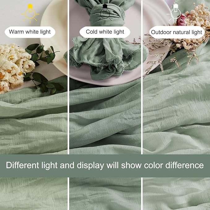 LZY 120 Pack Gauze Cheesecloth Napkins 20x20 Inch Dinner Cloth Napkins, Soft Boho Table Napkins Rustic Wrinkled Cheese Cloth Napkins Bulk for Wedding Party Baby Shower Event Decor (Sage Green)