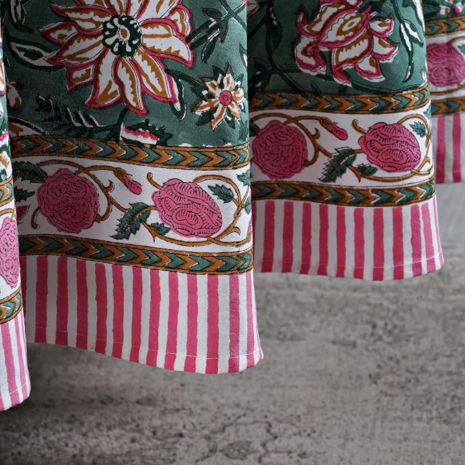Ridhi Round Tablecloth Hand Block Print 100% Cotton Reusable Virdian Green 110 Inch Table Cover Decorative Everyday Use for Dining, Home, Party, Wedding, Farmhouse, Party Gift for Spring, Mother's Day