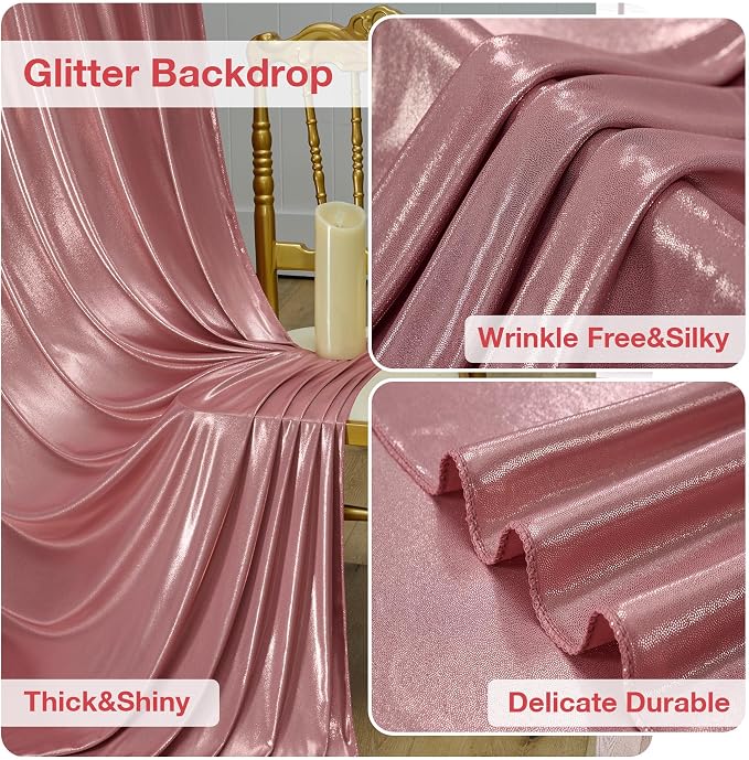 10x10 ft Wrinkle Free Rose Gold Sequin Backdrop Curtain for Parties,Thick Not Fall-Off Glitter Backdrop Drapes,2 Panels 5x10ft Shimmer Photo Back Drop Cloth for Wedding Birthday Photography Background